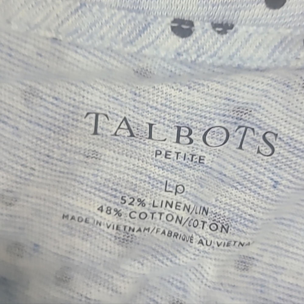 Talbots Light Blue Martique Dot Print Ruffle Trim T Shirt Large Petite - Picture 4 of 4